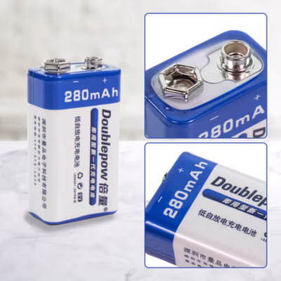 Doublepow Baterai Isi Ulang 9V Recharge Ni-MH Button Top 280 mAh 1 PCS - Blue/White
