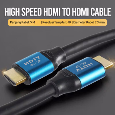 High Speed HDMI to HDMI Cable OD7.3mm Gold Plated 4K 5M - Black