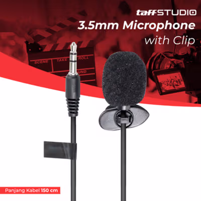 TaffSTUDIO 3.5mm Microphone Clip for Smartphone Laptop Tablet 150cm - SR-503 - Black