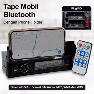 Taffware Tape Mobil MP3 Player Bluetooth USB ISO with Phone Holder - HL82 - Black — gambar 1