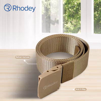 Rhodey Tali Ikat Pinggang Pria Anti X-Ray Plastik Automatic Buckle - 899 - Cream — gambar 1
