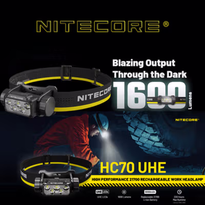 NITECORE Senter Kepala Headlamp LED 6 Core 6000 mAh IP68 1600 Lumens - HC70 UHE - Black — gambar 1