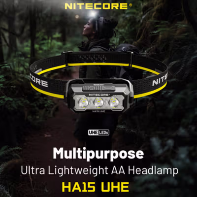 NITECORE Senter Kepala Headlamp LED 6 Core Lightweight IP66 400 Lumens - HA15 UHE - Black — gambar 1