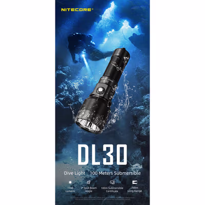 NITECORE Senter Selam Diving Waterproof 100M Submersible 1100 Lumens - DL30 - Black — gambar 1