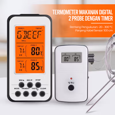 Anpro Termometer Makanan Digital Daging Kopi Susu Wireless 2 Probe - KN6008-2 - White