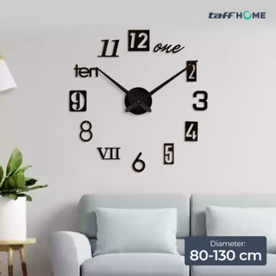 TaffHOME Jam Dinding Besar DIY Giant Clock Quartz 80-130cm - D013 - Black