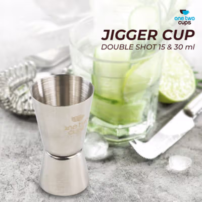 One Two Cups Gelas Ukur Bartender Jigger Double Shot 15ml and 30ml - LE2 - Silver