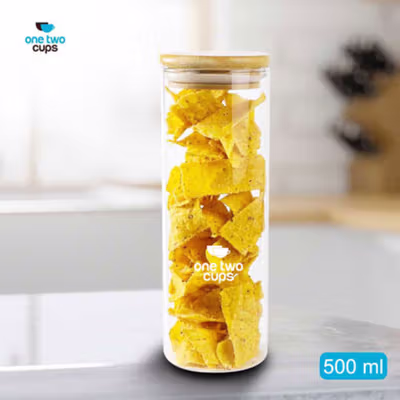 One Two Cups Toples Kaca Penyimpanan Makanan Kedap Udara Storage Jar 500ml - GH1270 - Transparent — gambar 1