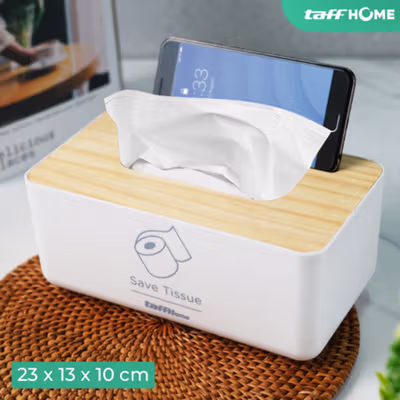 TaffHOME Kotak Tisu Kayu Smartphone Holder and Tissue Box - ZJ005 - White