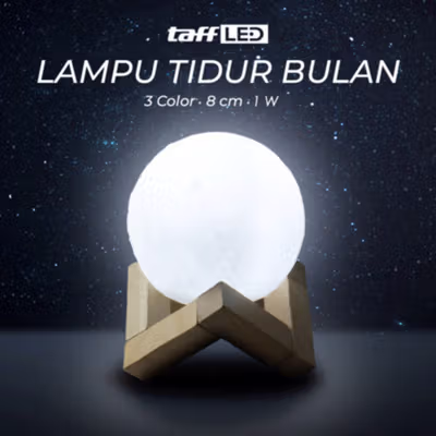 TaffLED Lampu Tidur Bulan 3D LED Rechargeable 3 Warna 8cm 1W - LD002701 - White