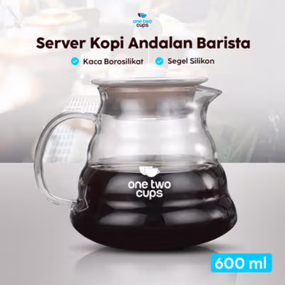 One Two Cups Coffee Server V60 Drip Pour Over Borosilicate Glass 600ml - SE101 - No Color — gambar 1