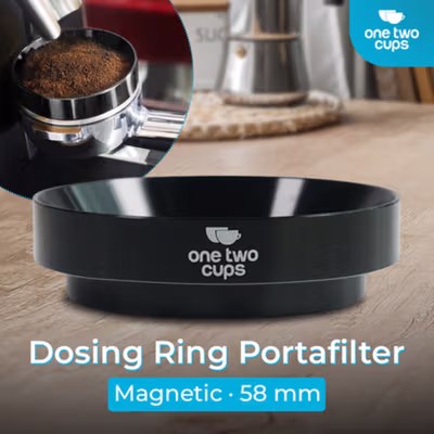 One Two Cups Dosing Ring Portafilter Espresso Magnetic Aluminium 58mm - XA045 - Black — gambar 1