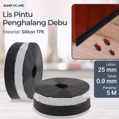 TaffHOME Lis Pintu Penghalang Debu Door Seal Strip Silicone TPE 25mmx5M - EACC25 - Black — gambar 1