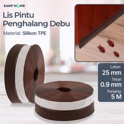 TaffHOME Lis Pintu Penghalang Debu Door Seal Strip Silicone TPE 25mmx5M - EACC25 - Brown — gambar 1
