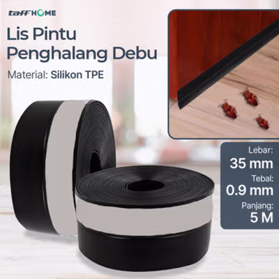 TaffHOME Lis Pintu Penghalang Debu Door Seal Strip Silicone TPE 35mmx5M - EACC25 - Black — gambar 1