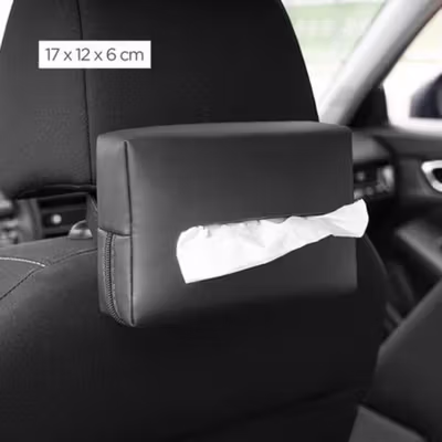 BIHAOSI Tempat Tisu Mobil Gantung Kulit Sun Visor Tissue Box Organizer - 3050 - Black