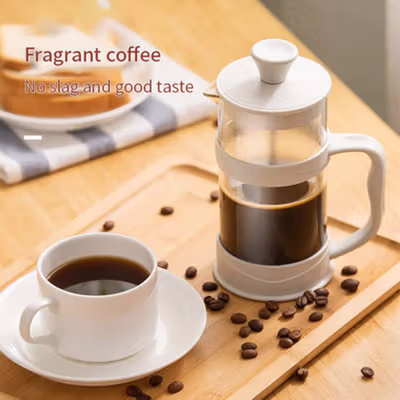 One Two Cups French Press Coffee Maker Pot Plunger Glass 350ml - FN50 - White