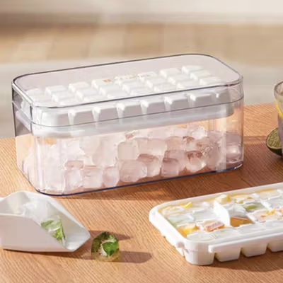 ICE LATTICE Cetakan Es Batu Jelly Kotak 32 Grid Tray 2 PCS with Box - EV-64 - White