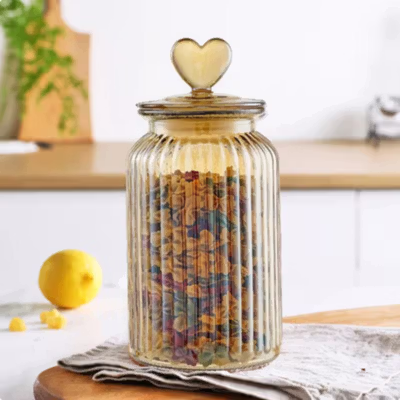 One Two Cups Toples Kaca Penyimpanan Makanan Kedap Udara 1.35L Vertical Line - GFS138 - Brown