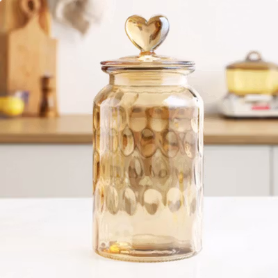 One Two Cups Toples Kaca Penyimpanan Makanan Kedap Udara 1.35L Water Droplet - GFS138 - Brown — gambar 1
