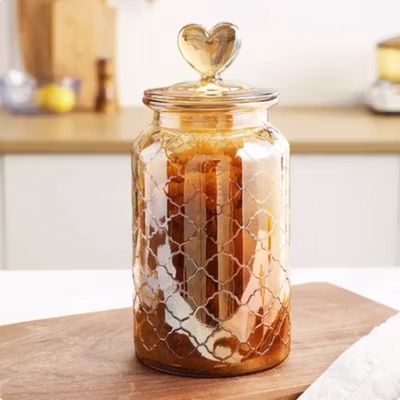 One Two Cups Toples Kaca Penyimpanan Makanan Kedap Udara 950ml Grid - GFS137 - Brown — gambar 1