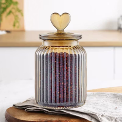 One Two Cups Toples Kaca Penyimpanan Makanan Kedap Udara 950ml Vertical Line - GFS137 - Brown