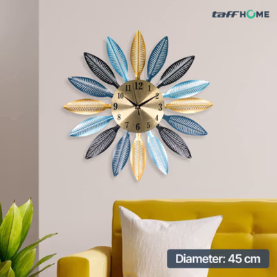 TaffHOME Jam Dinding Besi Elegan Eropa Silent Movement 45cm - WM-5 - Golden/Blue — gambar 1