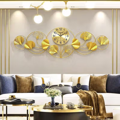 TaffHOME Jam Dinding Ginkgo Biloba Quartz Elegan Silent Movement 120cm - LZ-43 - Golden — gambar 1