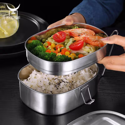 TaffHOME Kotak Makan Lunch Box Stainless Steel Double Layer 950ml - TR-95 - Silver