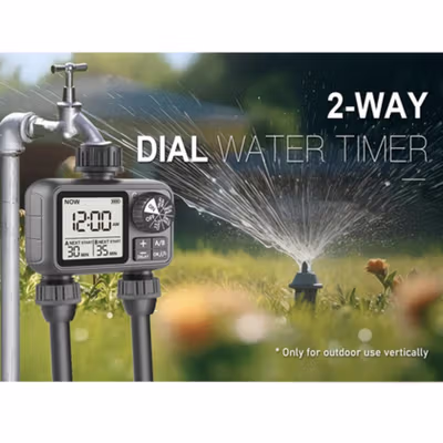HANCI Digital Timer Keran Air Otomatis 2 Outlet Programmable IPX5 - HCT-M06 - Black — gambar 1
