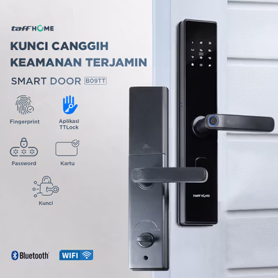 TaffHOME Smart Door Lock Fingerprint Password Bluetooth Card TTLock - B09TT - Black — gambar 1