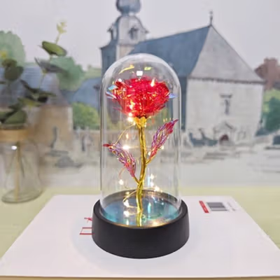 BOFEI Lampu Meja Hias LED Mawar Beauty and The Beast Warm White - BF01 - Red — gambar 1