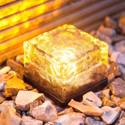 DUTRIEUX Lampu Taman Hias Tanam Ice Brick Solar Water LED 0.2W IP45 Warm Light - DT106 - Transparent — gambar 1