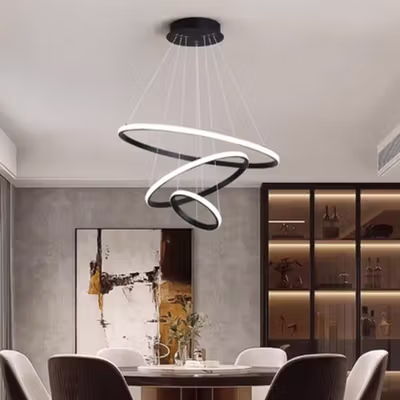 SINOMAN Lampu Gantung Hias Nordic 3 Ring Dimmable 3 Color 60W 220V - SN-60 - White/Black — gambar 1