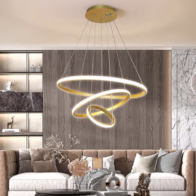 SINOMAN Lampu Gantung Hias Nordic 3 Ring Dimmable 3 Color 60W 220V - SN-60 - White/Gold