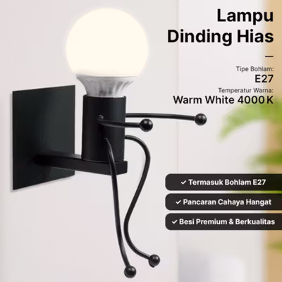 STDJ Lampu Hias Dinding Indoor Modern E27 Warm White 4000K 7W Sitting Person - S165 - Black — gambar 1