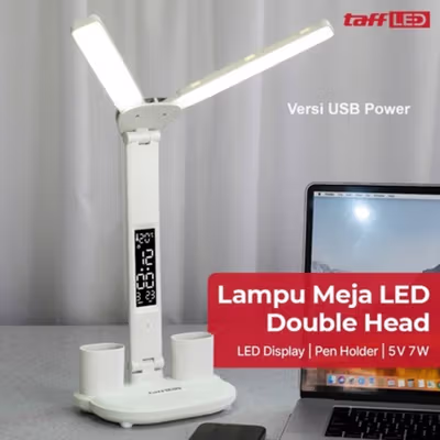 TaffLED Lampu Meja Belajar LED Double Head Tri Color 3500-6000K 7W - BST-7019 - White — gambar 1