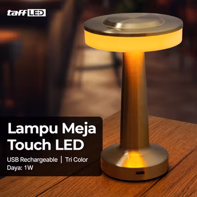 TaffLED Lampu Meja Hias Touch LED USB Rechargeable Tri Color 1W - BRF5 - Golden — gambar 1