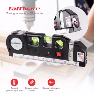 Taffware LEVELPRO3 Penggaris Laser 250cm dengan Waterpass - TL243 - Black