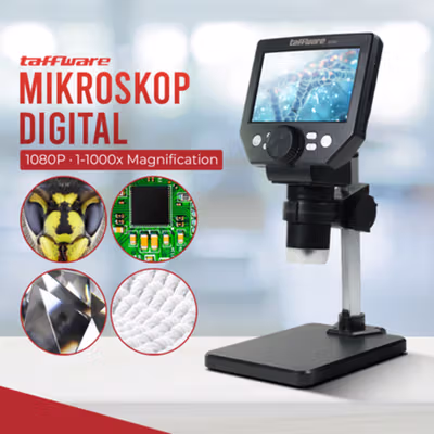 Taffware Mikroskop Digital USB 1080P dengan Monitor and Stand - G1000 - Silver