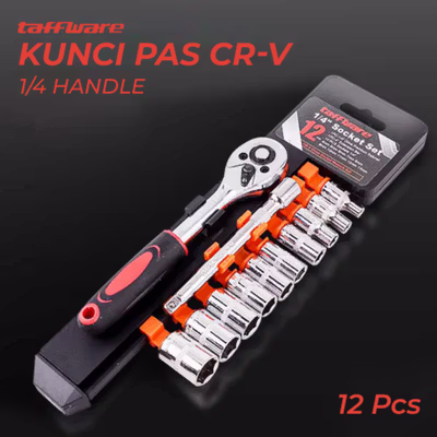 Taffware Set Kunci Shock Ratchet Wrench 1/4 Handle Drive CR-V 12 PCS - No Color