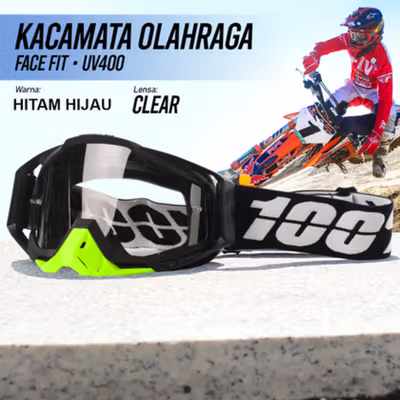 TaffSPORT Kacamata Helm Motor Goggles UV400 Protection Windproof Clear - UV400 - Black/Green — gambar 1