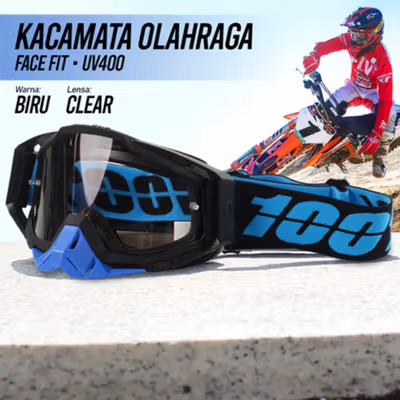 TaffSPORT Kacamata Helm Motor Goggles UV400 Protection Windproof Clear - UV400 - Blue — gambar 1