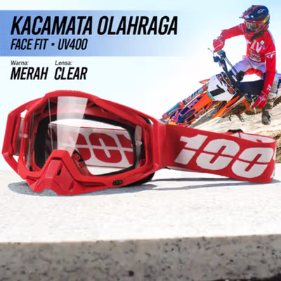 TaffSPORT Kacamata Helm Motor Goggles UV400 Protection Windproof Clear - UV400 - Red — gambar 1