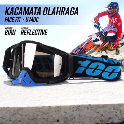 TaffSPORT Kacamata Helm Motor Goggles UV400 Protection Windproof Reflective - UV400 - Blue — gambar 1