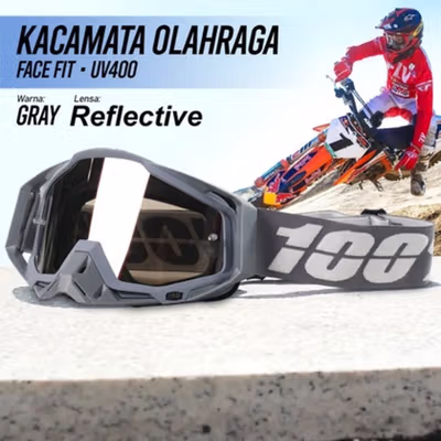 TaffSPORT Kacamata Helm Motor Goggles UV400 Protection Windproof Reflective - UV400 - Gray — gambar 1