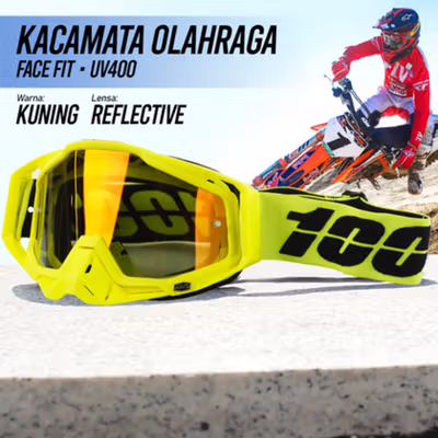 TaffSPORT Kacamata Helm Motor Goggles UV400 Protection Windproof Reflective - UV400 - Yellow — gambar 1