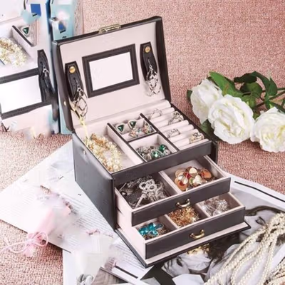 DINIWELL Kotak Penyimpanan Perhiasan Jewelries Safety Box 3 Layer - C468 - Black