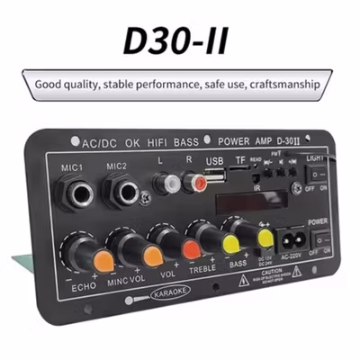 AQIYU Amplifier Board Audio Bluetooth USB FM Subwoofer DIY 30W - D30-II - Black — gambar 1