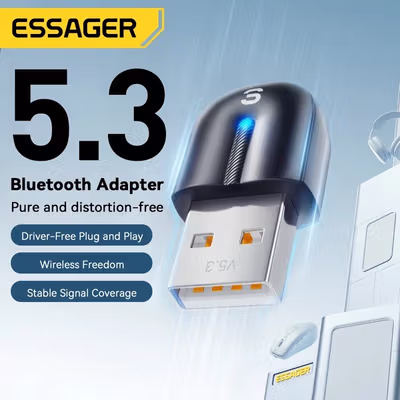 ESSAGER Bluetooth Receiver Adapter 5.3 USB Dongle Low Latency - EBT53-BH01-P - Black — gambar 1